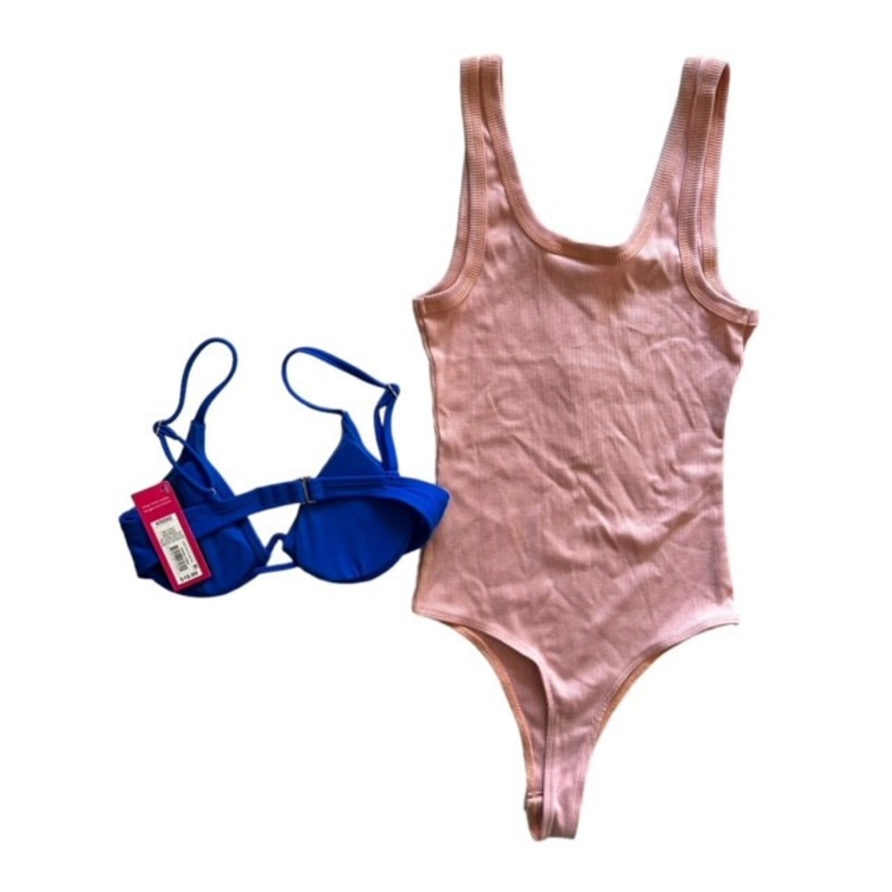 NWT! XS Bundle Lot Pink Ribbed‎ Wild Fable Bodysuit & XS Blue Xhiliration Bikini - Picture 5 of 5